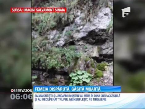Femeia din Sinaia care a dispărut în Munţii Bucegi a fost găsită fără viaţă