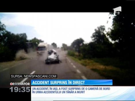 Imagini şocante! Un accident de circulaţie a fost surprins într-o localitate de lângă Iaşi
