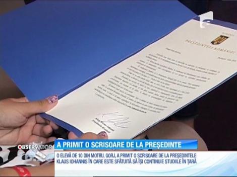 O elevă eminentă din Gorj, care a luat 10 pe linie la bacalaureat, a primit o scrisoare de la preşedinte
