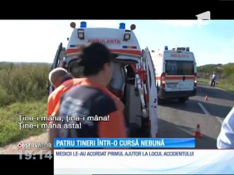 Viteza era să ucidă patru tineri din Dâmboviţa! Au sărit cu maşina peste un podeţ