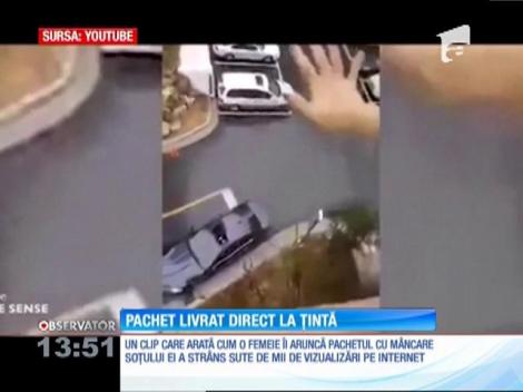 Pachet livrat, într-un mod spectaculos, direct la țintă