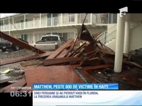 Uraganul Matthew a făcut primele cinci victime pe teritoriul SUA. În Haiti, bilanţul ia proporţii dramatice: cel puţin 842 oameni şi-au pierdut viaţa