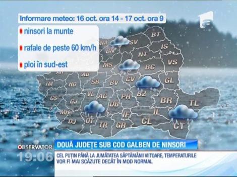 A venit iarna în mijlocul lunii octombrie. Două judeţe sunt sub cod galben de ninsori şi viscol