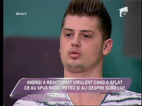Andrei a reacționat virulent când a aflat ce lucruri urâte au spus Radu, Petru și Ali despre sora lui