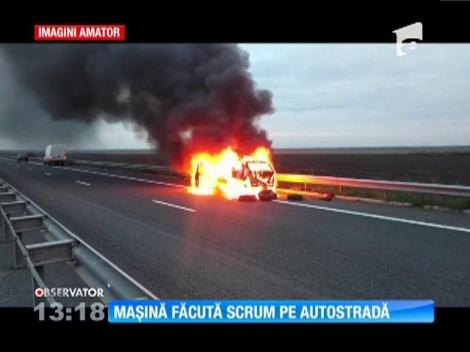 O maşină a ars &icirc;n totalitate pe autostrada Soarelui