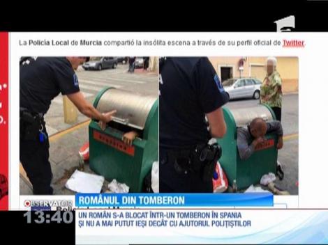 Un român din Spania a rămas blocat într-un tomberon