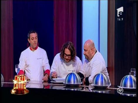 Cei trei chefi degustă preparatele pline de creativitate ale concurenților intrați la duel