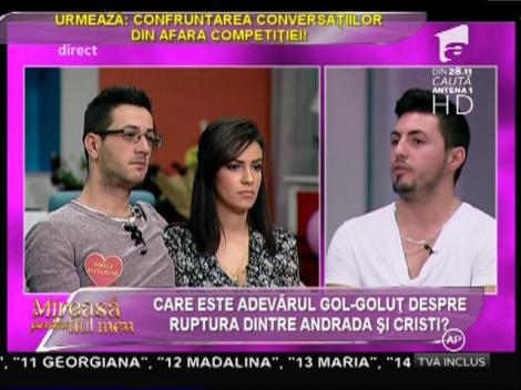 Cristi: "Nu suport să o văd pe Andrada în braţele altui bărbat!"
