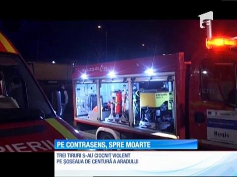 Trei TIR-uri s-au ciocnit violent pe şoseaua de centură a Aradului