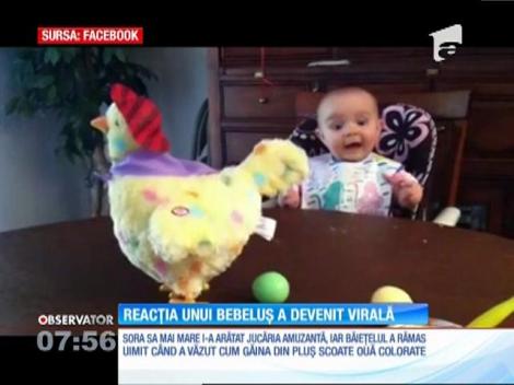 Un bebeluş este uimit de o jucărie