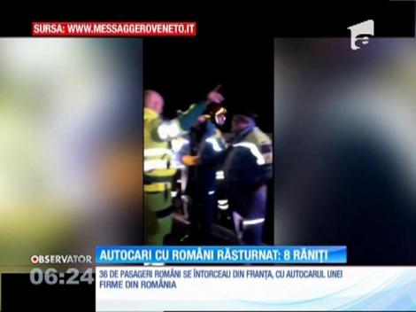 Autocar plin cu români, răsturnat pe o autostradă din Italia. Opt pasageri au fost răniţi