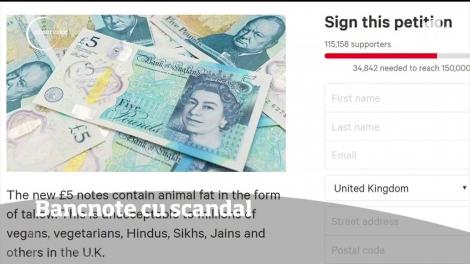 Veganii şi vegetarienii britanici cer Băncii Naţionale să retragă bancnotele de cinci lire