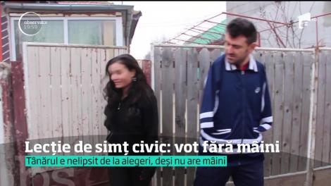 Lecţie de simţ civic: un tânăr fără mâini din judeţul Buzău a mers la vot!