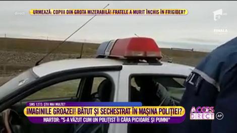 Scene şocante au fost surprinse la Bârlad! Un om al străzii, bătut într-o maşină de Poliţie