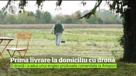 Grupul comercial Amazon a anunţat că a efectuat cu succes prima livrare la domiciliu cu o dronă