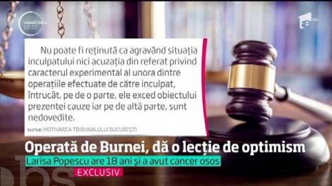Larisa Popescu, operată de medicul Gheorghe Burnei, dă o lecție de optimism
