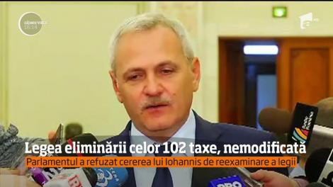 Legea eliminării celor 102 taxe se întoarce, nemodificată, la Cotroceni