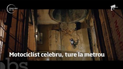 Un motociclist și-a făcut de cap la metrou! Magistrala 4 s-a transformat în loc de cascadorii!