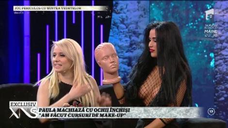 Paula Minginer, noua asistentă de la “Acces Direct”, a primit provocarea supremă! Bruneta trebuie să machieze CU OCHII ÎNCHIŞI un manechin