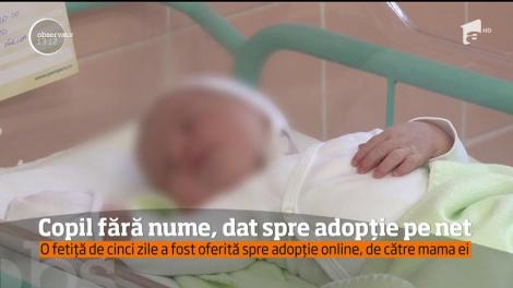 O fetiță de cinci zile a fost oferită spre adopție online, de către mama ei
