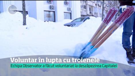 Voluntar pentru deszăpezire. Când nămeţii sunt uriași, o mână de ajutor este mai ceva ca aurul