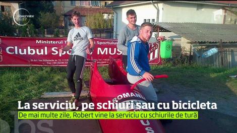 Doi sportivi de performanţă merg la serviciu pe schiuri sau cu bicicleta