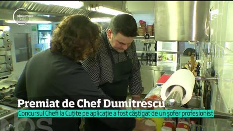 Video. Câştigătorul concursului Chefi la Cuţite de pe aplicaţie s-a bucurat de un curs de gătit cu Chef Florin Dumitrescu! Cum s-a descurcat tânărul