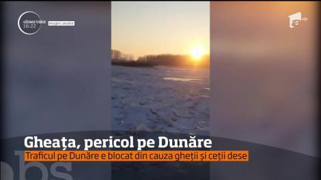 Traficul pe Dunăre e blocat din cauza gheții și ceții dese
