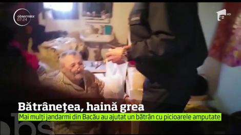 Izolat şi cu ambele picioare amputate, un bătrân din judeţul Bacău a fost ajutat de jandarmi
