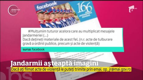 Jandarmii așteaptă imagini. Dacă ați filmat acte de violență le puteți trimite prin email, op_jr@mai.gov.ro