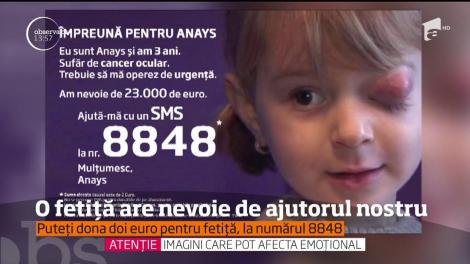 O fetiţă are nevoie de ajutorul nostru. Puteţi dona DOI EURO pentru fetiţă, la numărul 8848
