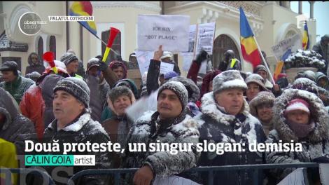 În ciuda vremii, românii continuă să protesteze în Piaţa Victoriei şi în faţa Palatului Cotroceni