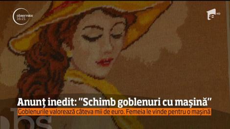 O doamnă din Argeş vrea să facă un schimb inedit. Îşi dă toată colecţia de goblenuri, inclusiv pe cel mare, cu "Cina cea de Taină" pentru o maşină