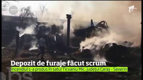 Un depozit de furaje din Caraş-Severin s-a făcut scrum