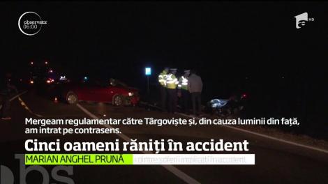 O depăşire era să provoace o tragedie pe un drum din judeţul Dâmboviţa. Un şofer grăbit a ajuns pe contrasens şi a spulberat o altă maşină