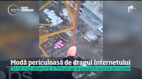 Provocarea "Daredevil" a ajuns în România! În Oradea, un băiat s-a urcat pe o macara