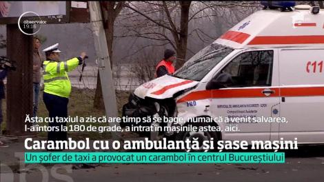 Neatenţia unui şofer de taxi a provocat un accident în lanţ în centrul Bucureştiului, pe Calea Floreasca
