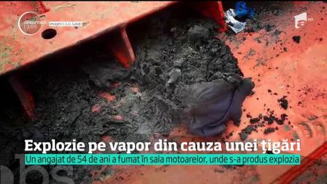 Un angajat al unui atelier de reparaţii navale, din Galaţi, a provocat o explozie pe vapor, după ce a fumat în sala motoarelor