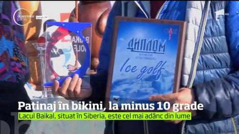 Patinaj în bikini, la minus 10 grade pe lacul Baikal din Siberia