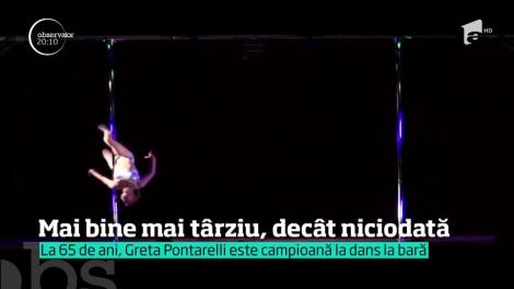 VIDEO! Pensia n-a împiedicat-o să cucerească Globul! O italiancă în bikini a devenit campioană la dans la bară