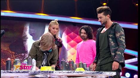 Spray painting? Daaa, o formă de graffiti la care Teodor e maestru! Ne-a demonstrat-o pe scenă, iar Pepe a fost impresionat la maximum