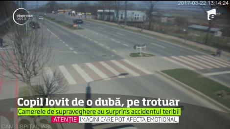 Imagini dramatice surprinse de camerele de supraveghere în Vaslui. Un băieţel care se întorcea de la şcoală a fost lovit în plin de o dubă
