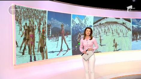 Sute de oameni îmbrăcaţi doar în costume de baie s-au înghesuit pe o pârtie din staţiunea Sochi, în încercarea de a bate un record mondial