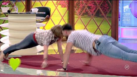 Mirela Vaida a făcut flotări în direct alături de... ispită: ”Noi suntem buni, dar împreună, nu așa!”