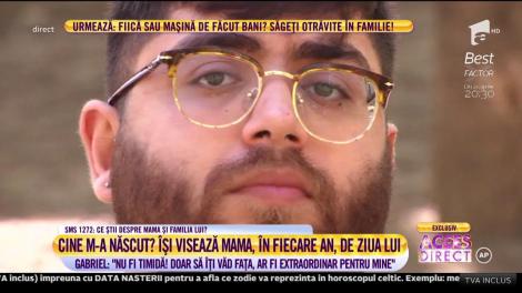 L-a abandonat la naștere, însă el o visează în fiecare an, de ziua lui. Gabriel, un tânăr de 21 ani, adoptat de doi italieni, își strigă mama: "Nu fi timidă! Doar să îți văd fața ar fi extraordinar pentru mine"