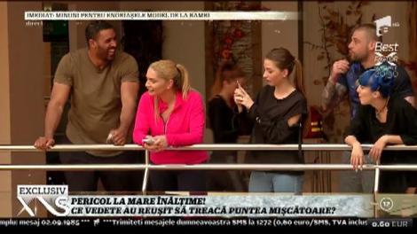 Șapte vedete, în pericol, pe un podium suspendat la 13 metri deasupra pământului. S-au dezechilibrat și-au căzut în gol