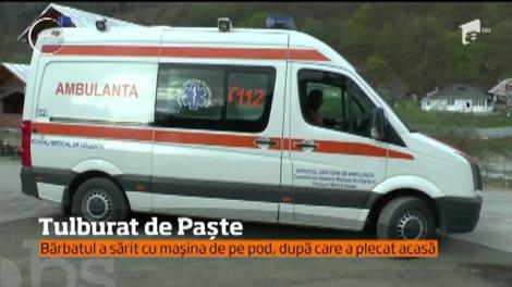 Derutat de la alcool, un şofer din judeţul Neamţ n-a mai putut ţine drumul drept şi a plonjat cu maşina de pe un pod!