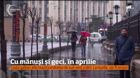 Codul galben afectează sud-vestul și estul a țării. La munte vor fi ninsori