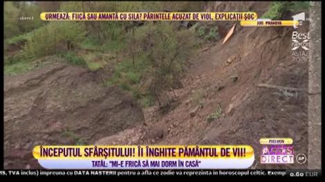Prahova: Patru gospodării au ajuns pe marginea râpei, după ce o bucată de deal s-a rupt şi a alunecat