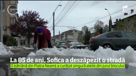 Sipiritul civic pare că s-a demodat, dar nu şi pentru o bunică de 85 de ani din Piatra Neamţ.Tanti Sofica a deszăpezit o stradă întreagă